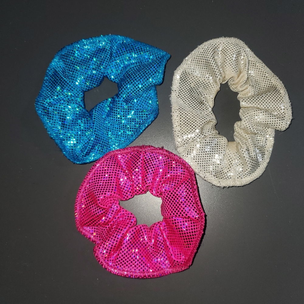 Gymnastics 3 Piece Sparkle‎ Scrunchie Set Pink Blue White Girls